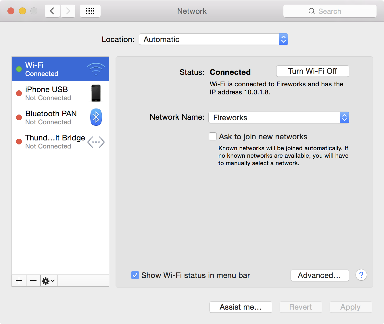Wi-Fi IP address in Network settings of System Preferences
