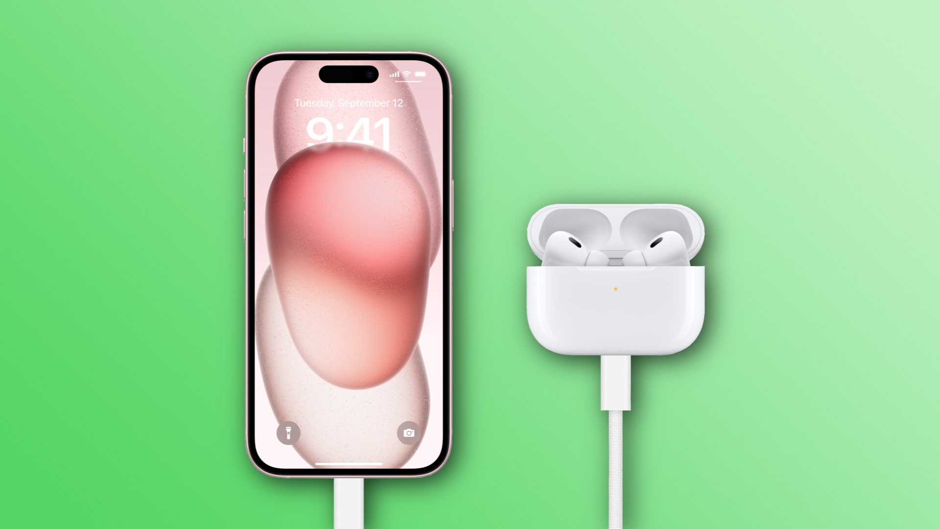 Charging AirPods by connecting it to an iPhone using a USB-C cable